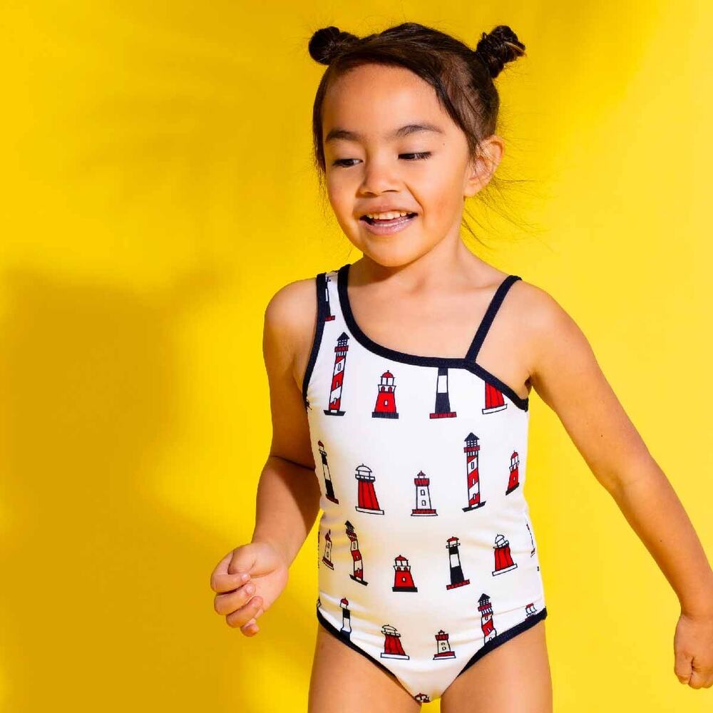 One-Shoulder Swimsuit Lighthouse Nautical Coastal Preppy Girls Swim 18-24 Months